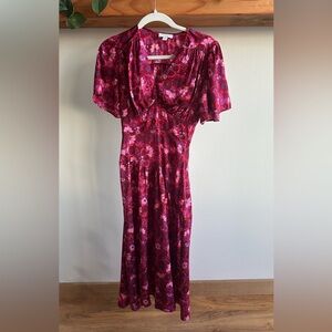 Topshop Pink and Purple Floral Midi Dress